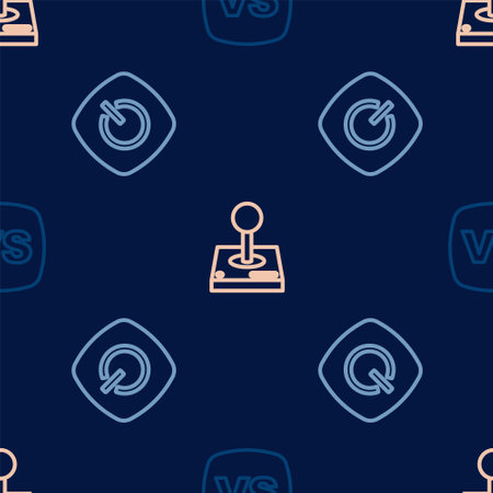 Set line VS Versus battle, Power button and Joystick for arcade machine on seamless pattern. Vectorのイラスト素材
