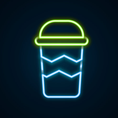 Glowing neon line Coffee cup to go icon isolated on black background. Colorful outline concept. Vectorのイラスト素材