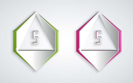 Paper cut Game dice icon isolated on grey background. Casino gambling. Paper art style. Vectorのイラスト素材