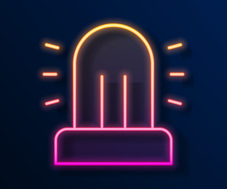 Glowing neon line Flasher siren icon isolated on black background. Emergency flashing siren. Vectorのイラスト素材