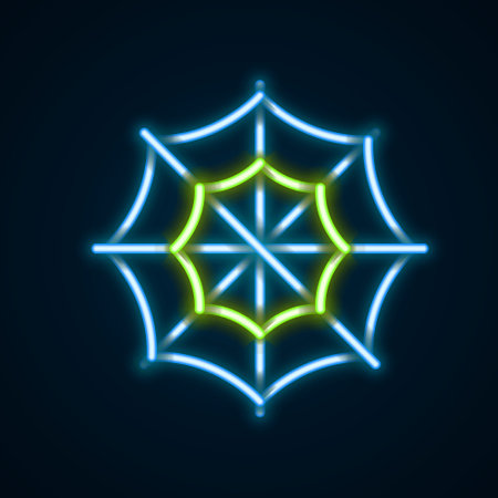 Glowing neon line Spider web icon isolated on black background. Cobweb sign. Happy Halloween party. Colorful outline concept. Vectorのイラスト素材