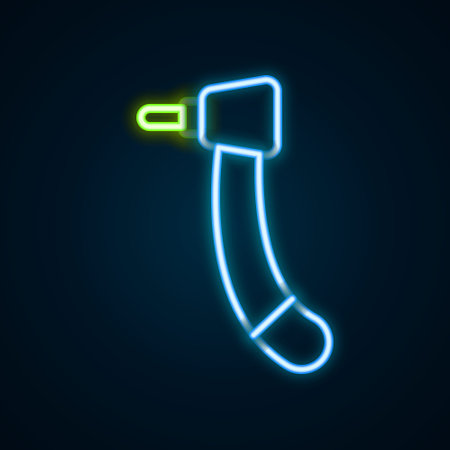 Glowing neon line Tooth drill icon isolated on black background. Dental handpiece for drilling and grinding tools. Colorful outline concept. Vectorのイラスト素材