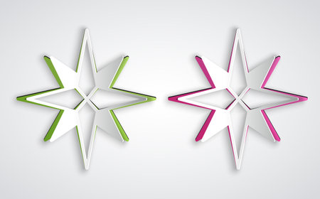 Paper cut Wind rose icon isolated on grey background. Compass icon for travel. Navigation design. Paper art style. Vectorのイラスト素材