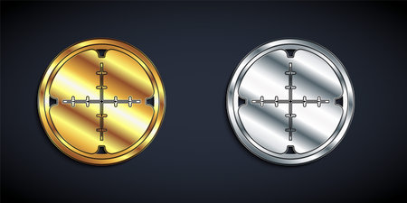 Gold and silver Sniper optical sight icon isolated on black background. Sniper scope crosshairs. Long shadow style. Vectorのイラスト素材