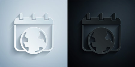 Paper cut World Earth day icon isolated on grey and black background. Eco friendly world. Ecology and nature concept. Paper art style. Vectorのイラスト素材