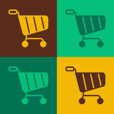 Pop art Shopping cart icon isolated on color background. Online buying concept. Delivery service sign. Supermarket basket symbol. Vectorのイラスト素材