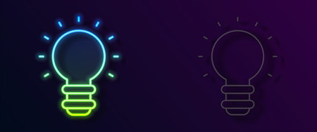 Glowing neon line Creative lamp light idea icon isolated on black background. Concept ideas inspiration, invention, effective thinking, knowledge and education. Vectorのイラスト素材