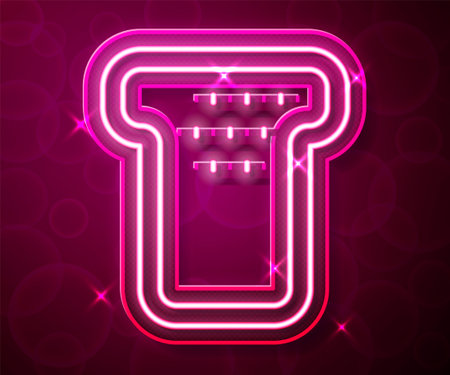 Glowing neon line Bread toast for sandwich piece of roasted crouton icon isolated on red background. Lunch, dinner, breakfast snack. Vectorのイラスト素材