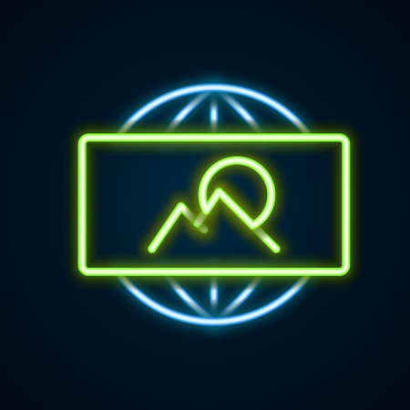 Glowing neon line Wide angle picture icon isolated on black background. Panorama view. Colorful outline concept. Vectorのイラスト素材
