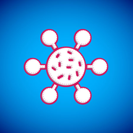 White Bacteria icon isolated on blue background. Bacteria and germs, microorganism disease causing, cell cancer, microbe, virus, fungi. Vectorのイラスト素材