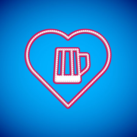 White Heart with glass of beer icon isolated on blue background. Vectorのイラスト素材