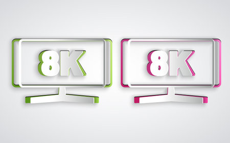 Paper cut Computer monitor icon isolated on grey background. PC component sign. Paper art style. Vectorのイラスト素材