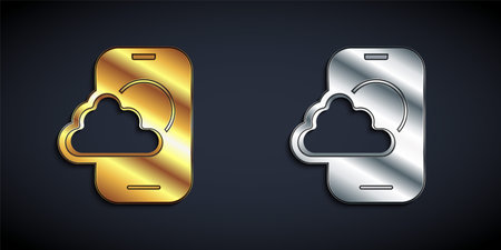 Gold and silver Weather forecast app icon isolated on black background. Long shadow style. Vectorのイラスト素材