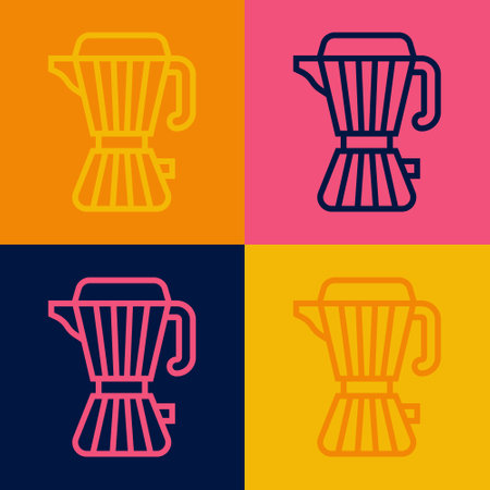 Pop art line Coffee maker moca pot icon isolated on color background. Vectorのイラスト素材
