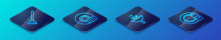 Set Isometric line Washbasin, Rubber plunger, Dishwashing bottle and plate and Washing dishes icon. Vectorのイラスト素材