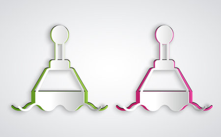 Paper cut Floating buoy on the sea icon isolated on grey background. Paper art style. Vectorのイラスト素材