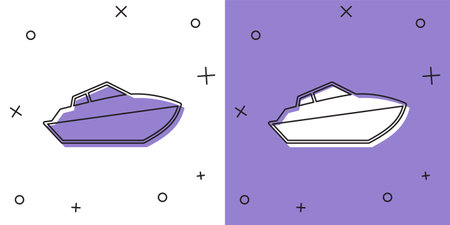 Set Speedboat icon isolated on white and purple background. Vectorのイラスト素材