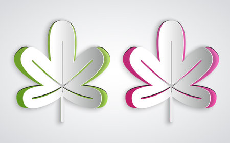 Paper cut Chestnut leaf icon isolated on grey background. Paper art style. Vectorのイラスト素材
