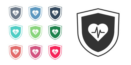 Black Life insurance with shield icon isolated on white background. Security, safety, protection, protect concept. Set icons colorful. Vectorのイラスト素材