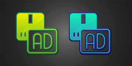 Green and blue Advertising icon isolated on black background. Concept of marketing and promotion process. Responsive ads. Social media advertising. Vectorのイラスト素材