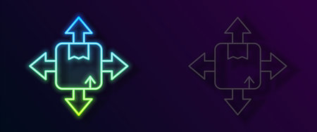 Glowing neon line Carton cardboard box icon isolated on black background. Box, package, parcel sign. Delivery and packaging. Vectorのイラスト素材