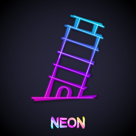 Glowing neon line Leaning tower in Pisa icon isolated on black background. Italy symbol. Vectorのイラスト素材