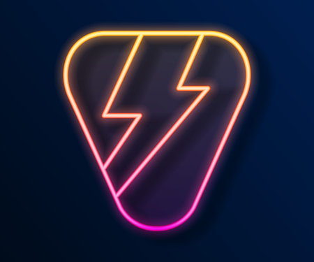Glowing neon line Guitar pick icon isolated on black background. Musical instrument. Vectorのイラスト素材