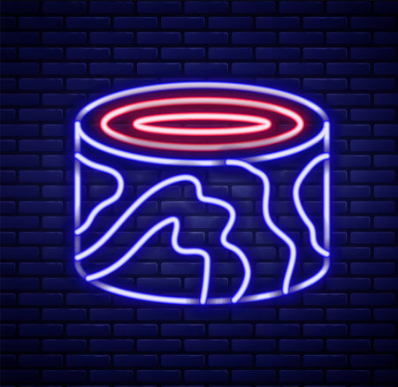 Glowing neon line Wooden logs icon isolated on brick wall background. Stack of firewood. Colorful outline concept. Vectorのイラスト素材
