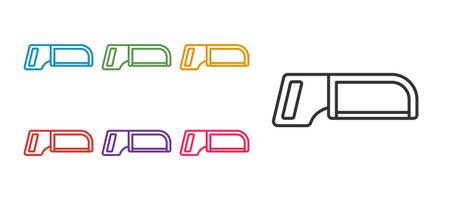 Set line Hacksaw icon isolated on white background. Metal saw for wood and metal. Set icons colorful. Vectorのイラスト素材