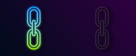Glowing neon line Chain link icon isolated on black background. Link single. Hyperlink chain symbol....