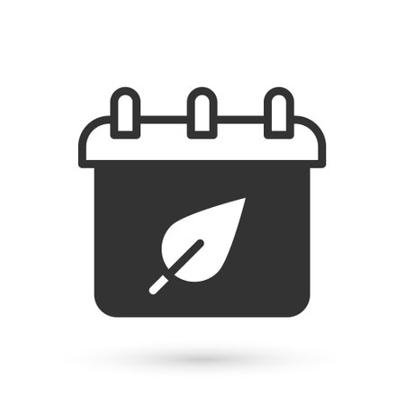 Grey Calendar with autumn leaves icon isolated on white background. Vectorのイラスト素材