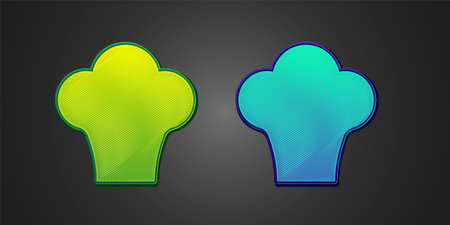 Green and blue Chef hat icon isolated on black background. Cooking symbol. Cooks hat. Vectorのイラスト素材