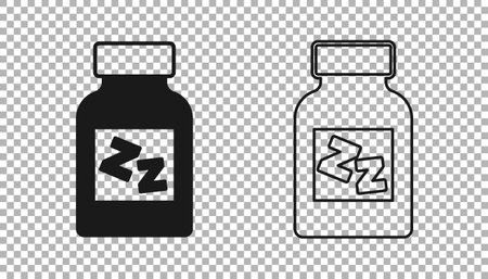 Black Sleeping pill icon isolated on transparent background. Vectorのイラスト素材