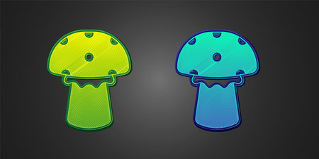Green and blue Mushroom icon isolated on black background. Vectorのイラスト素材