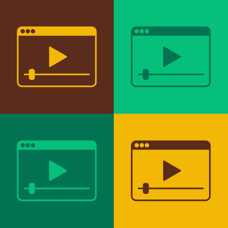Pop art Online play video icon isolated on color background. Film strip with play sign. Vectorのイラスト素材