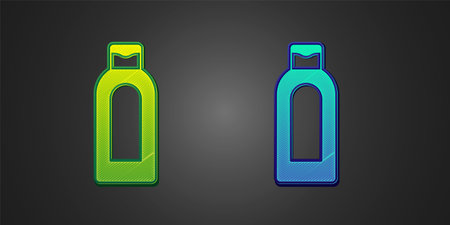 Green and blue Bottle of shampoo icon isolated on black background. Vectorのイラスト素材