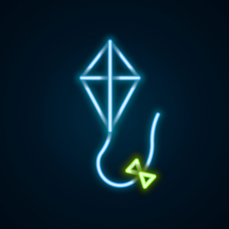 Glowing neon line Kite icon isolated on black background. Colorful outline concept. Vectorのイラスト素材