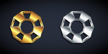 Gold and silver Diamond icon isolated on black background. Jewelry symbol. Gem stone. Long shadow style. Vectorのイラスト素材