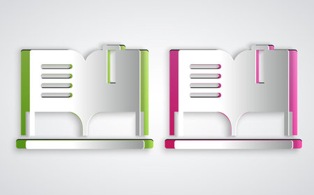 Paper cut Open book icon isolated on grey background. Paper art style. Vectorのイラスト素材