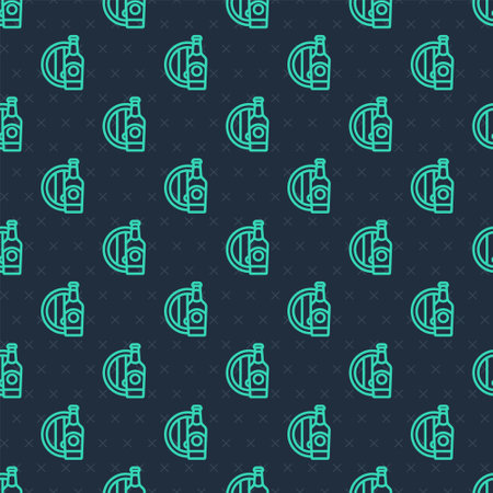 Green line Beer bottle and wooden barrel icon isolated seamless pattern on blue background. Vectorのイラスト素材