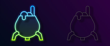 Glowing neon line Witch cauldron icon isolated on black background. Happy Halloween party. Vectorのイラスト素材