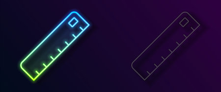 Glowing neon line Ruler icon isolated on black background. Straightedge symbol. Vectorのイラスト素材