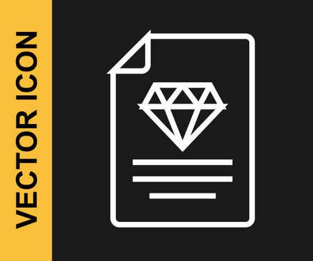White line Certificate of the diamond icon isolated on black background. Vectorのイラスト素材
