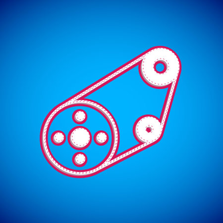 White Timing belt kit icon isolated on blue background. Vectorのイラスト素材