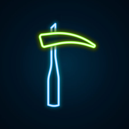 Glowing neon line Scythe icon isolated on black background. Happy Halloween party. Colorful outline concept. Vectorのイラスト素材