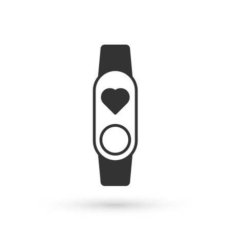 Grey Smart watch showing heart beat rate icon isolated on white background. Fitness App concept. Vectorのイラスト素材