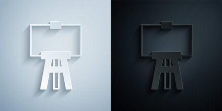 Paper cut Wood easel or painting art boards icon isolated on grey and black background. Paper art style. Vectorのイラスト素材