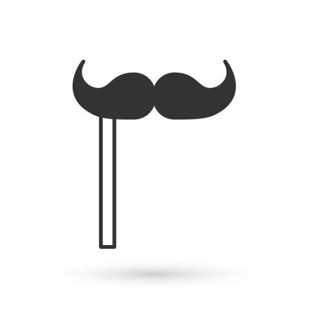 Grey Paper mustache on stick icon isolated on white background. Concept with cardboard carnival mask. Mask for a photo shoot. Vectorのイラスト素材
