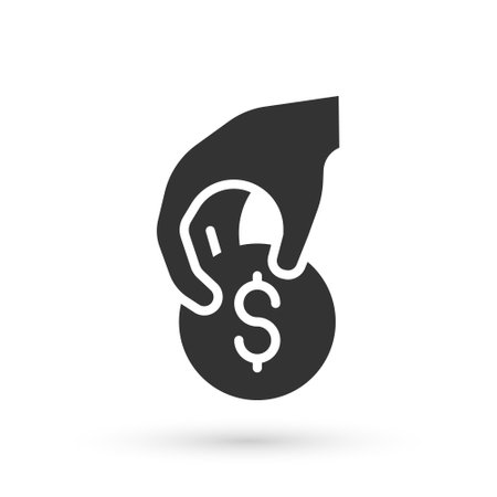 Grey Hand holding casino chips icon isolated on white background. Casino gambling. Vectorのイラスト素材