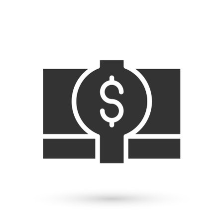 Grey Stacks paper money cash icon isolated on white background. Money banknotes stacks. Bill currency. Vectorのイラスト素材
